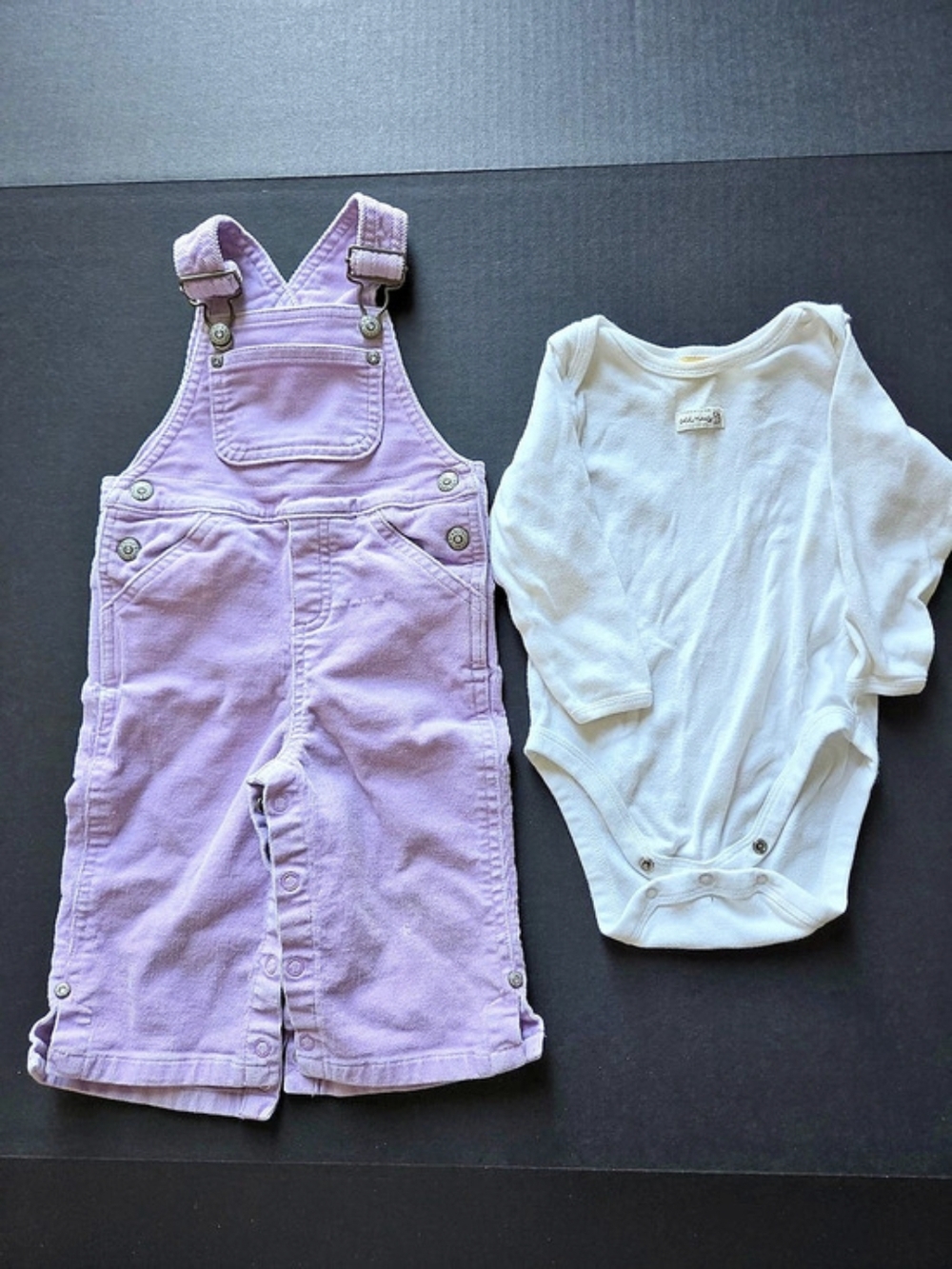 Vintage The Children's Place Purple Corduroy Overalls & Bodysuit Set 6-9M